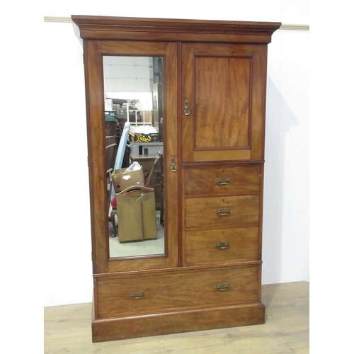 76 - A late 19th Century walnut Compactum Wardrobe fitted single mirror door, cupboard door and four draw... 