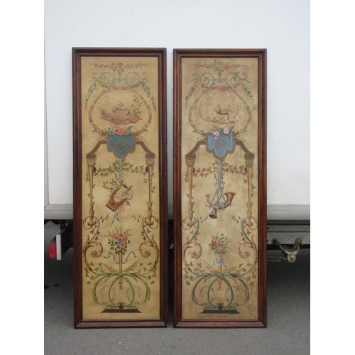 770 - A pair of large mahogany framed painted Panels 7ft H x 2ft 4in W