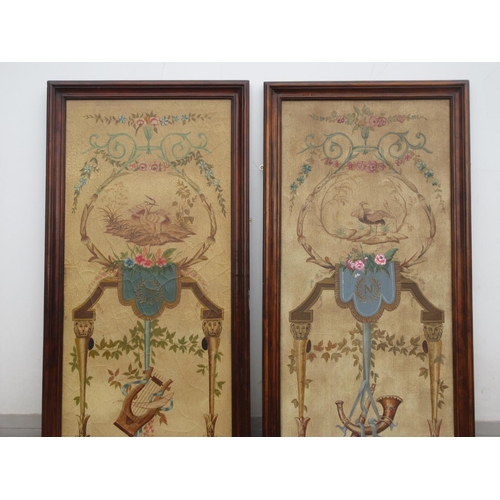 770 - A pair of large mahogany framed painted Panels 7ft H x 2ft 4in W