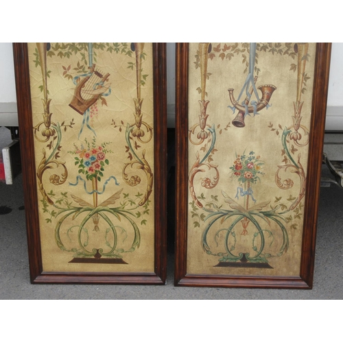 770 - A pair of large mahogany framed painted Panels 7ft H x 2ft 4in W