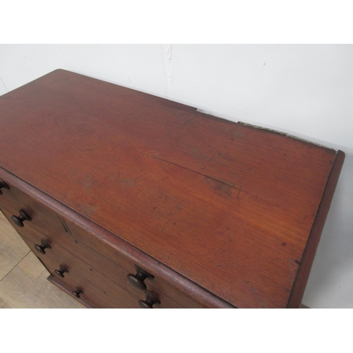 80 - A Victorian mahogany Chest of two short and four long drawers with moulded top and turned knobs lack... 