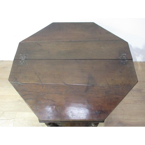 90 - A 17th Century and later oak Credence Table with fold over top, fitted frieze drawer and mounted upo... 