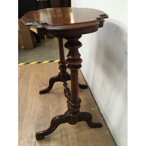 143A - A 19th Century burr walnut Occasional Table with shaped oval top on turned cheval base, 1ft 10in