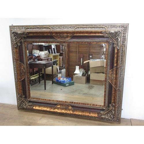 309 - A large modern gilt and faux walnut framed Mirror with bevelled plate 5ft 8in W x 4ft 8in H