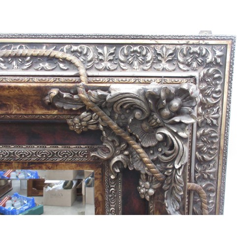 309 - A large modern gilt and faux walnut framed Mirror with bevelled plate 5ft 8in W x 4ft 8in H