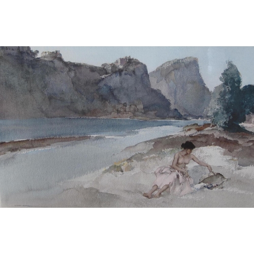 323 - AFTER SIR WILLIAM RUSSELL FLINT. Roxanna on Ardeche, reproduction in colours, pl. 15 x 22 in; and tw... 