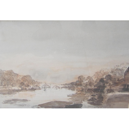 330 - JAMES LAVIERS WHEATLEY ARA RWS NEAC. The Thames at Richmond, signed, watercolour, pen and pencil, 12... 