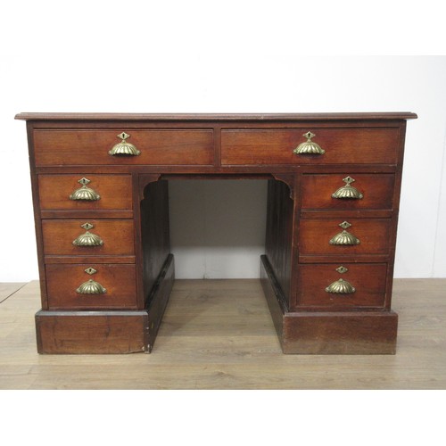 421 - A 19th Century walnut Desk fitted eight drawers on plinth bases 4ft W x 2ft 7in H