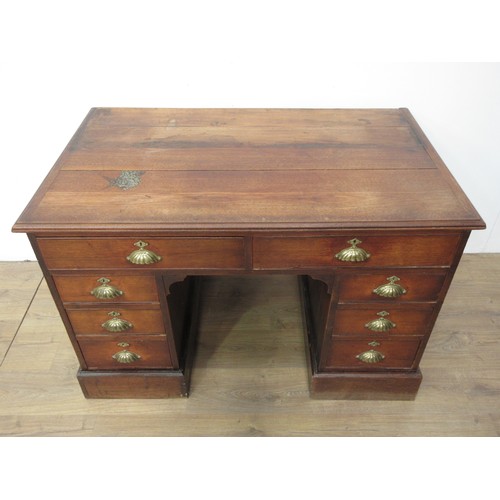 421 - A 19th Century walnut Desk fitted eight drawers on plinth bases 4ft W x 2ft 7in H