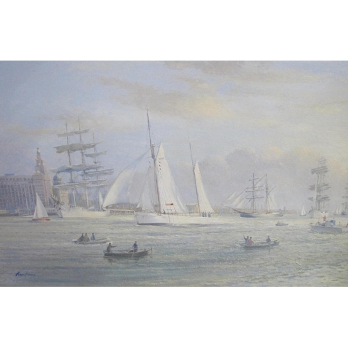 334 - JACK POUNTNEY. Tall Ships, Liverpool, signed, oil on canvas, 32 x 48 in. Provenance: with Manser Cal... 