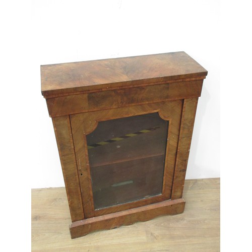 465 - A Victorian walnut veneered Bookcase fitted glazed door mounted on shaped plinth base 3ft 5in H x 2f... 