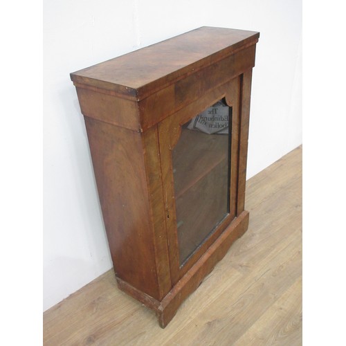 465 - A Victorian walnut veneered Bookcase fitted glazed door mounted on shaped plinth base 3ft 5in H x 2f... 