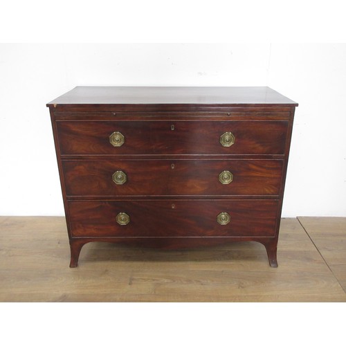 502 - A 19th Century mahogany Chest of three long graduated drawers with batchelor's slide mounted upon sp... 