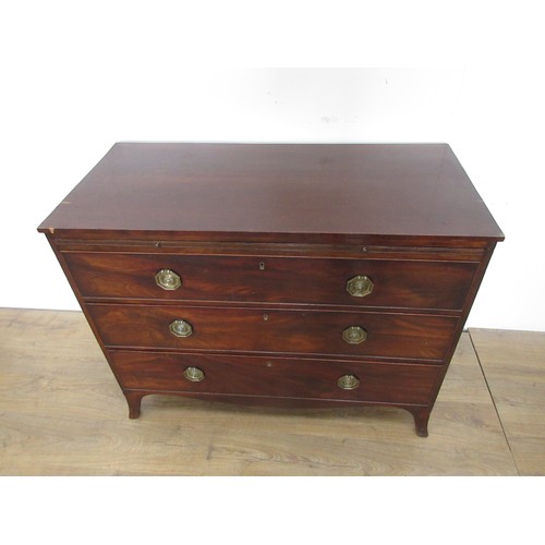 502 - A 19th Century mahogany Chest of three long graduated drawers with batchelor's slide mounted upon sp... 