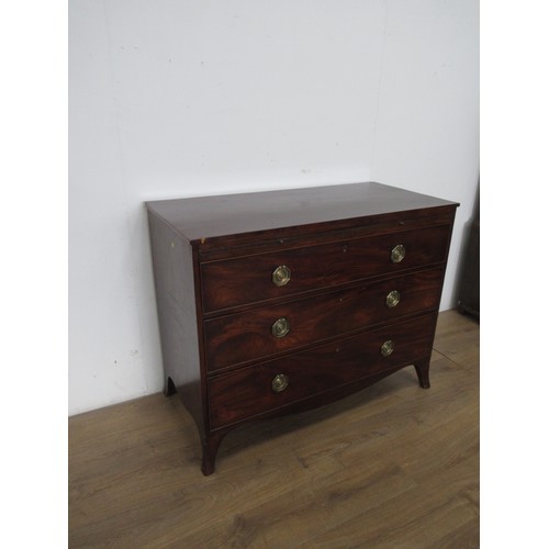 502 - A 19th Century mahogany Chest of three long graduated drawers with batchelor's slide mounted upon sp... 