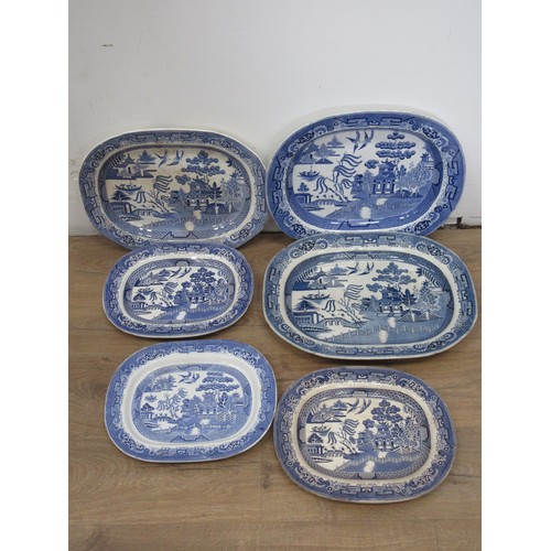 524A - Six blue and white Meat Plates, some A/F.