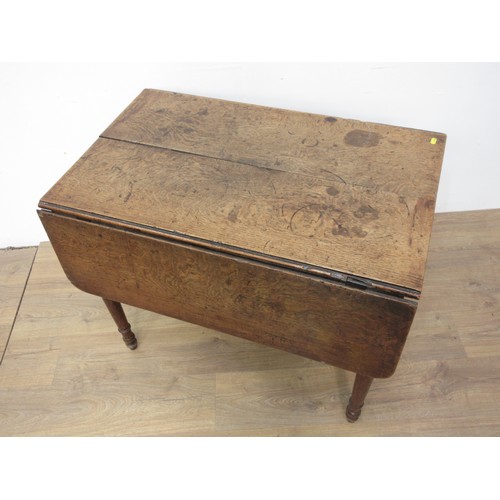 423 - A 19th Century oak Pembroke Table with drawer to each end mounted upon turned supports 2ft 11in W x ... 