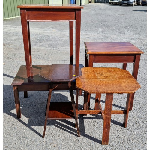 552 - A pair of mahogany Side Tables on square cut supports 2ft 6in H x 2ft W, an oak octagonal Occasional... 