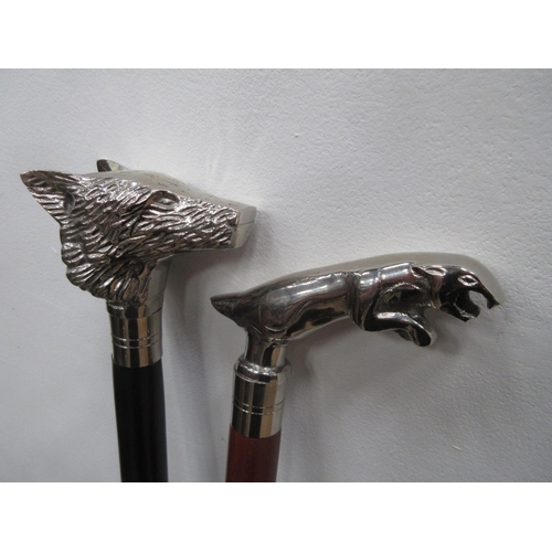 299 - Two Walking Sticks, one having Jaguar head finial and other with Fox Head finial