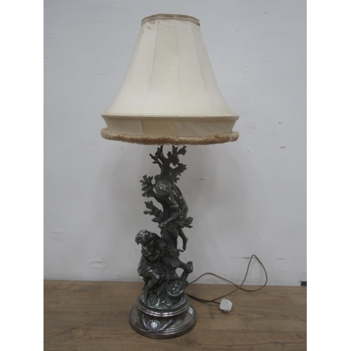 757 - A large white metal Table Lamp and shade in the form of a boy in a tree 3ft 9in H (passed PAT test, ... 