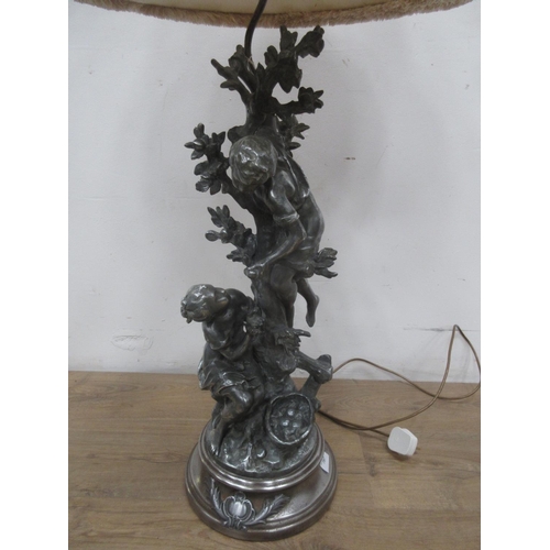 757 - A large white metal Table Lamp and shade in the form of a boy in a tree 3ft 9in H (passed PAT test, ... 