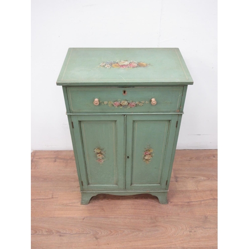 105 - A small painted Cupboard, fitted a drawer above a pair of cupboard doors and painted sprays of flowe... 