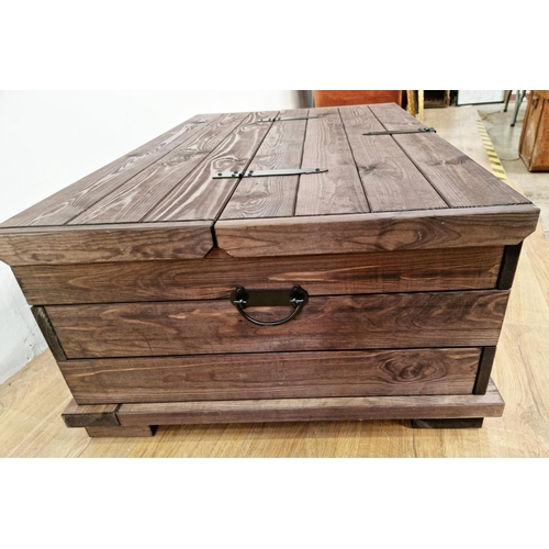 106 - A modern stained wood Blanket Chest with hinged cover and metal strap hinges, 3ft 7in W x 15in H x 2... 