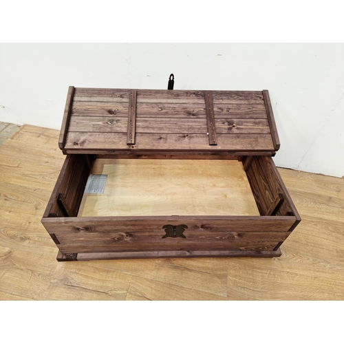 106 - A modern stained wood Blanket Chest with hinged cover and metal strap hinges, 3ft 7in W x 15in H x 2... 