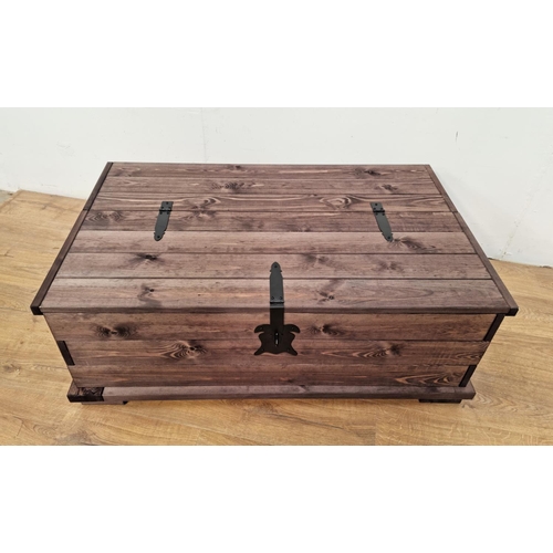 106 - A modern stained wood Blanket Chest with hinged cover and metal strap hinges, 3ft 7in W x 15in H x 2... 