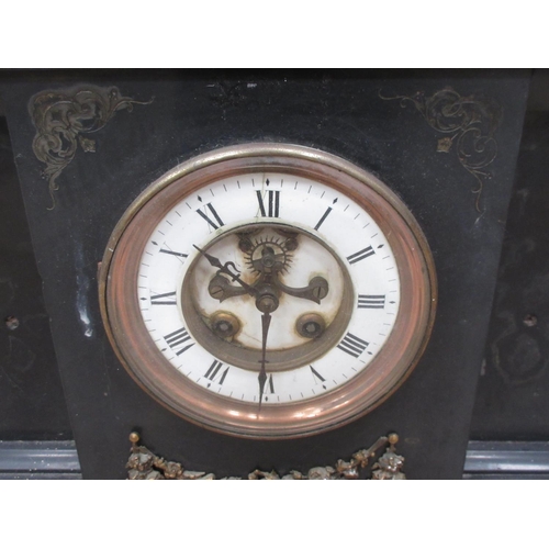 121 - A large black marble Mantel Clock with arched top, exposed movement and gilt metal mounts, 20in H, f... 