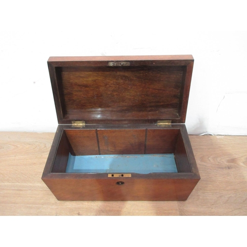 124 - A marquetry Sewing Box, and two Tea Caddies (both lack interior)