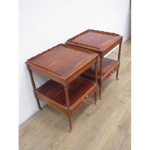 146 - A pair of reproduction yew wood Bedside Tables with slides and fitted drawers to the lower tiers, 18... 