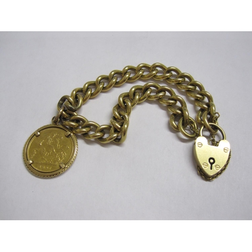 161 - An 18ct gold curblink Bracelet with padlock fastener and Victorian Half Sovereign 1897 fob, approx 4... 