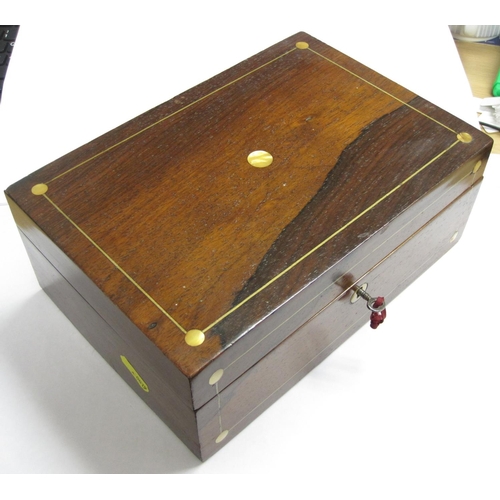 187 - An inlaid rosewood Box containing a Danish silver Identity Bracelet, various silver and white metal ... 