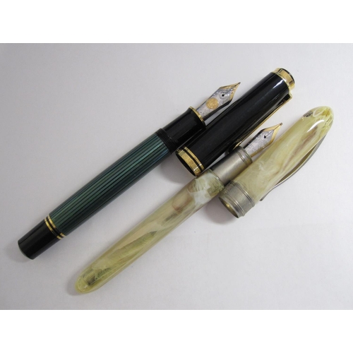 192 - A Pelikan Souveran, Germany, black and green Fountain Pen, no box or papers, and a Visconti Van Gogh... 