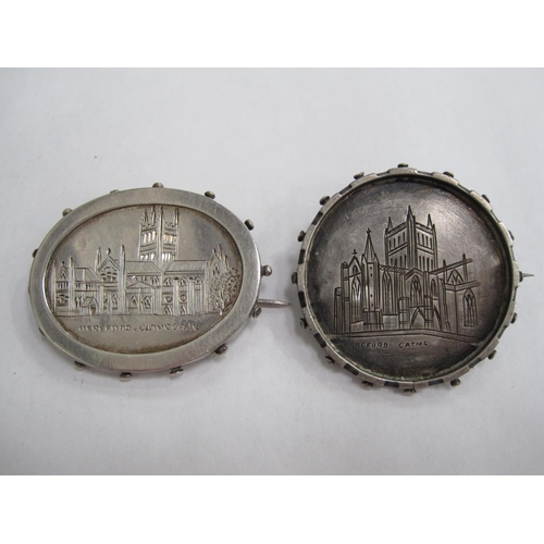 232 - Two silver Brooches engraved with image of Hereford Cathedral