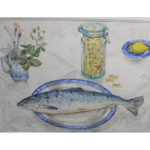 250 - VAL ARCHER. A Fish on a plate. watercolour, 22 x 29 in; and two other watercolours by the same artis... 