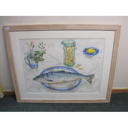 250 - VAL ARCHER. A Fish on a plate. watercolour, 22 x 29 in; and two other watercolours by the same artis... 