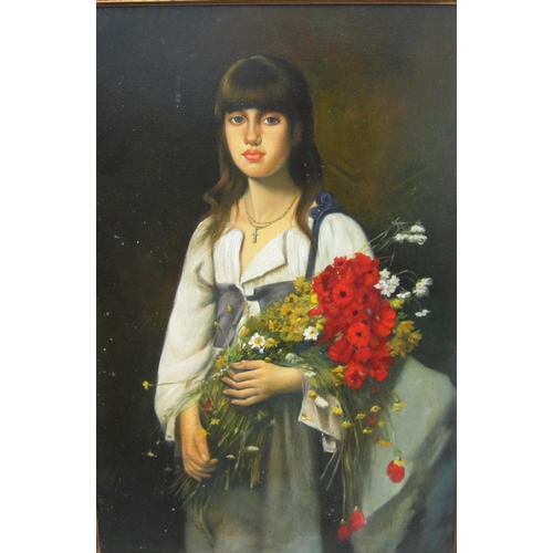 257 - TWENTIETH CENTURY SCHOOL (in the manner of Harlamoff). The Flower Seller, oil on canvas, 36 x 24 in ... 