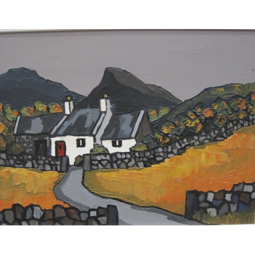 258 - DAVID BARNES. View towards a farmhouse, Wales, signed on the reverse, oil on board, 12 x 16 in.