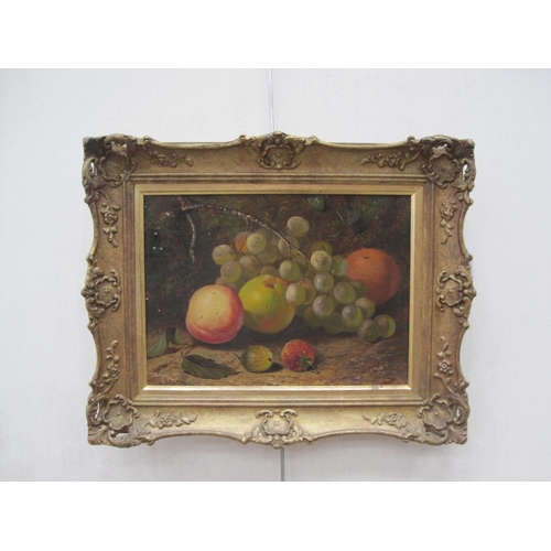 261 - ASCRIBED TO OLIVER CLARE. A still life of grapes, peaches and apple on a mossy bank, bears indistinc... 