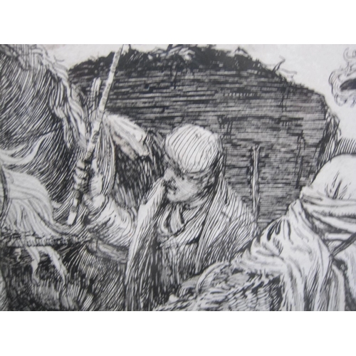 262 - BRIAN HATTON. Two dray horses and figures, pen and ink sketch, 9 1/2 x 12 in; an oil painting by ano... 