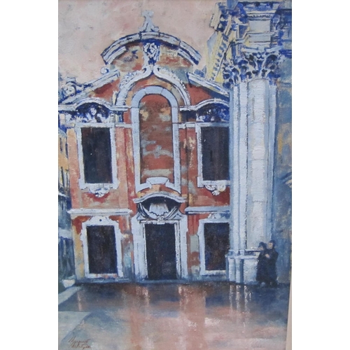 267 - MARGARET MCKINTYRE. Campanile; and Pink Facade, signed, oil on canvas, 19 x 12 1/2 in, a pair; a sig... 