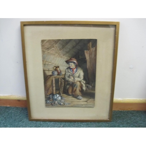 280 - ENGLISH SCHOOL 19th Century. 'The Pet Rabbit', watercolour, 11 3/4 x 8 3/4 in; an abstract pastel by... 