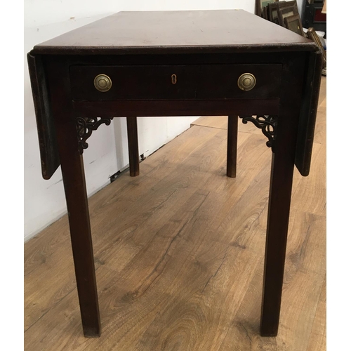 287 - A 19th Century mahogany Pembroke Table fitted frieze drawer with pierced and carved corner brackets ... 