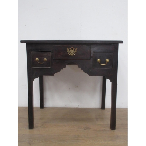 289 - A Georgian style stained wood Lowboy fitted three frieze drawers on squared supports, 2ft 7in W