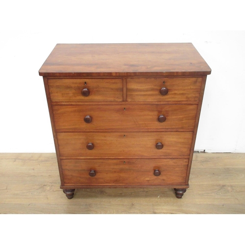 294 - A Victorian mahogany Chest of two short and three long drawers on turned supports, 3ft W x 3ft 4in H