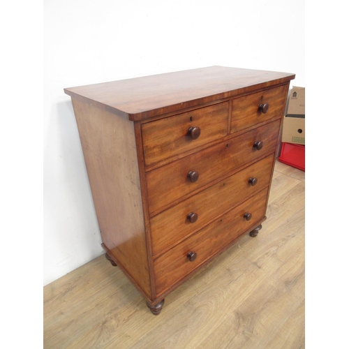 294 - A Victorian mahogany Chest of two short and three long drawers on turned supports, 3ft W x 3ft 4in H