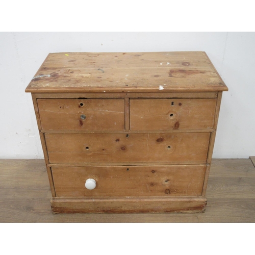 307 - A pine Chest of two short and two long drawers on plinth base, 3ft W A/F