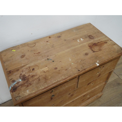 307 - A pine Chest of two short and two long drawers on plinth base, 3ft W A/F